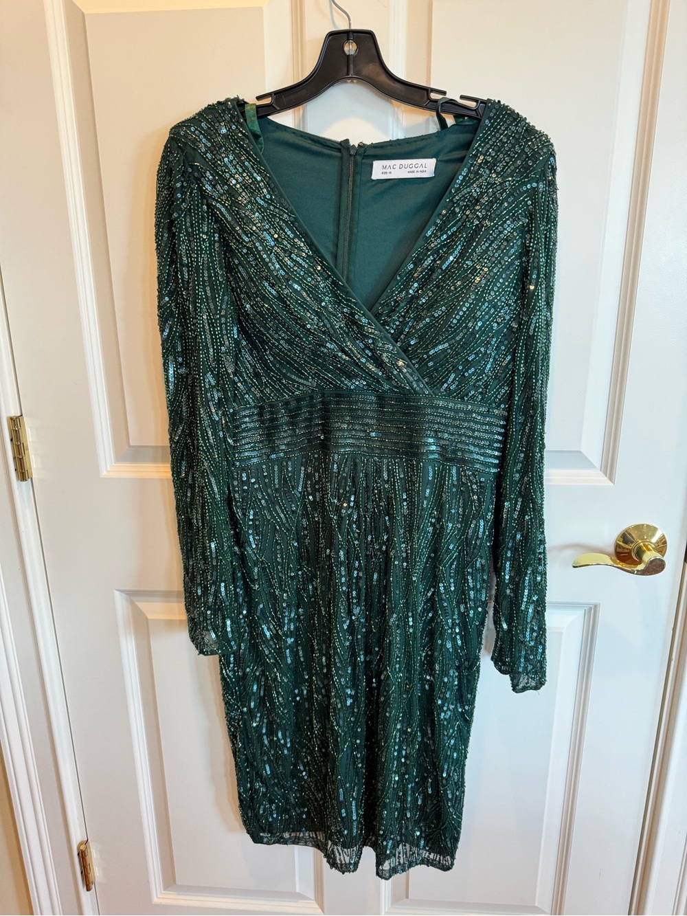 Mac Duggal Emerald Green Sequin Wrap-Front Cocktail Dress 4632 - Picture 4 of 7